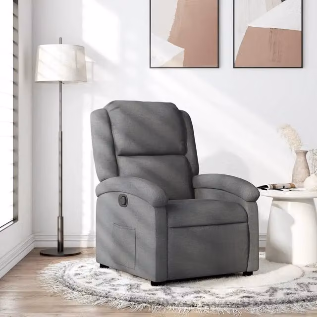 Poltrona reclinabile relax in tessuto grigio con braccioli e struttura in legno e metallo – 1