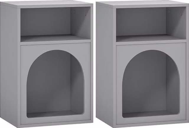Set di 2 comodini HOMCOM con design ad arco e scomparti aperti, Grigio, L 40 cm x P 30 cm x H 60 cm – 1
