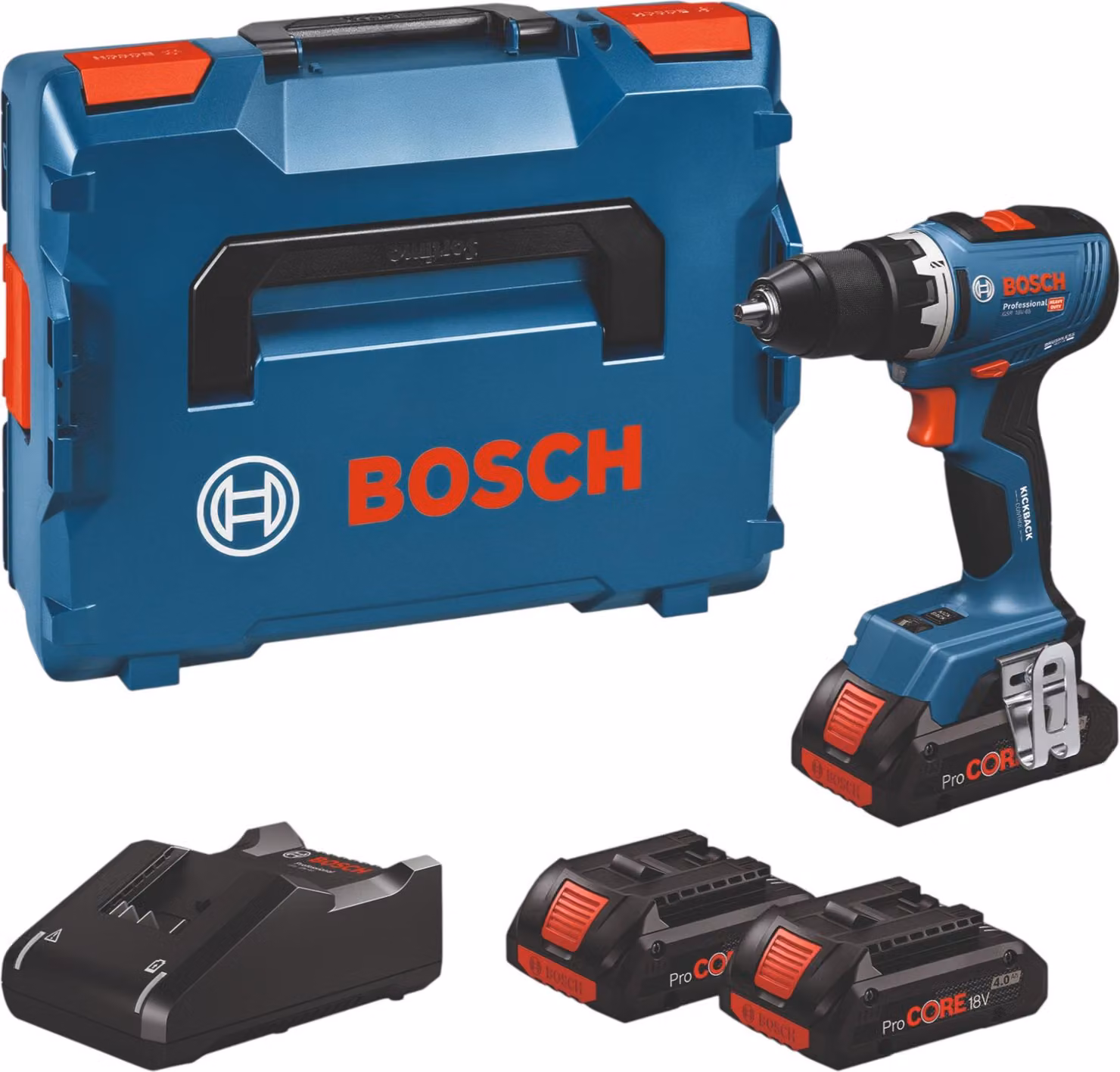 Trapano avvitatore a batteria Bosch GSR 18V-65 Professional 18 V 63 Nm ( 06019N3208 ) Brushless + 3 batterie ProCORE da 4,0 Ah + caricabatterie + L-Boxx