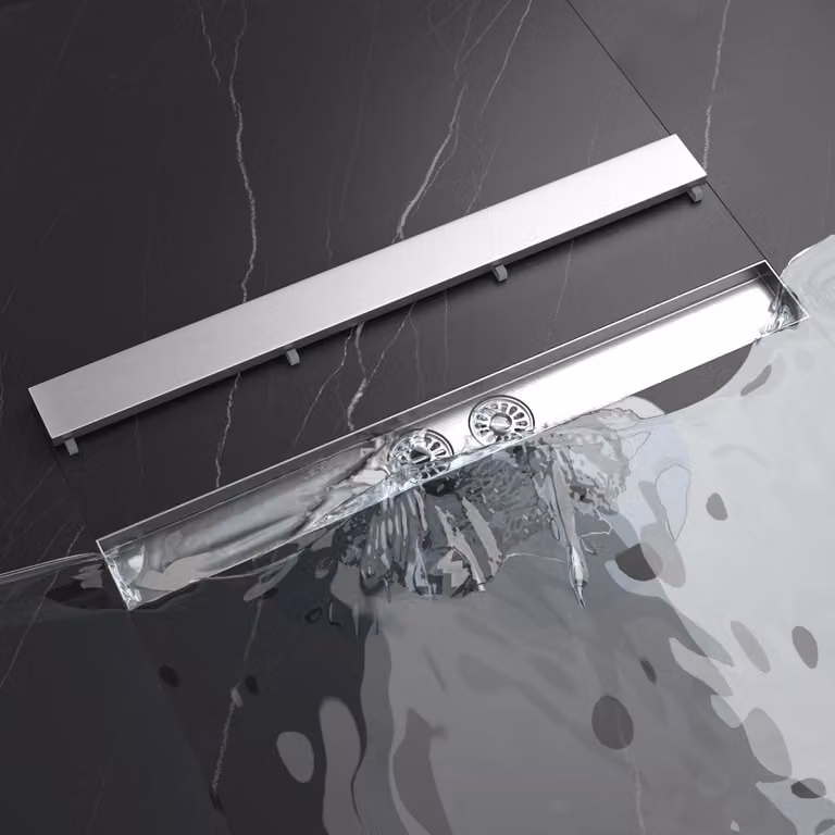 Scarico a pavimento da 80 cm, in acciaio inossidabile, con 2 scarichi, design piatto, dotato di sistema anti-odore