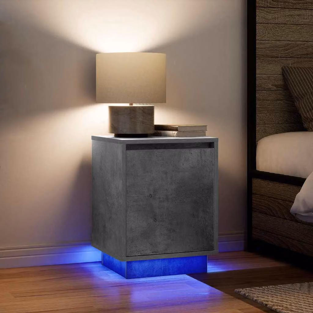 Set di 2 comodini vidaXL con luci LED integrate in grigio cemento L/P/H: 38 x 34 x 50 cm