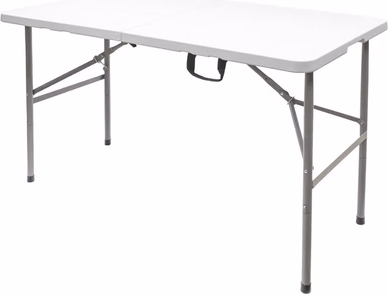 Tavolo rettangolare pieghevole multifunzionale in HDPE, portatile, robusto, versatile, 122 x 61 x 74 cm. Colore bianco