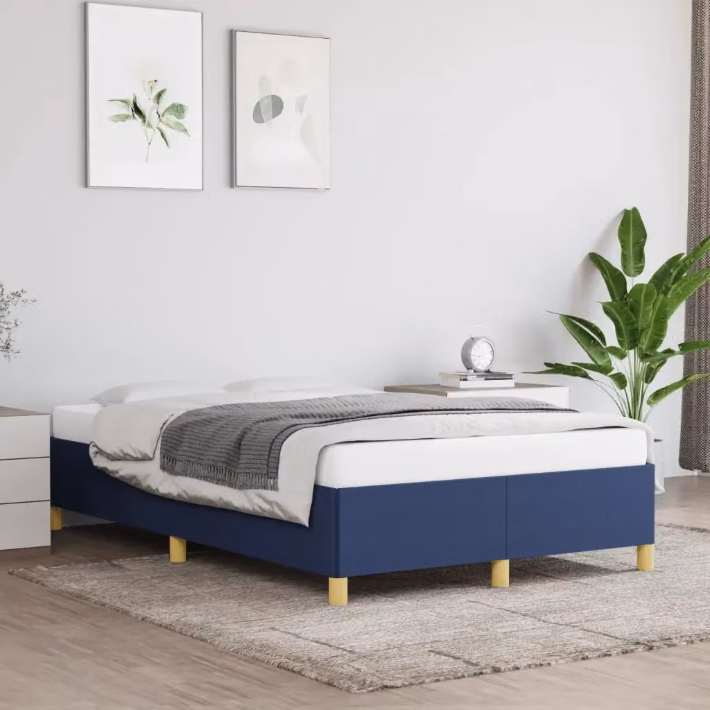 Letto matrimoniale per adulti con giroletto in tessuto blu e struttura a doghe in legno L/P/H: 120 x 200 x 35 cm – 2