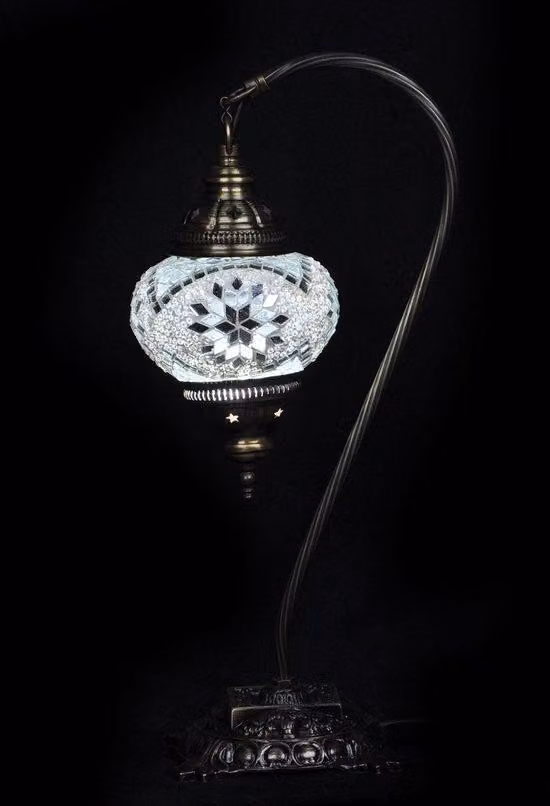 Lampada da tavolo turca con mosaico in vetro bianco Ø 13 cm e altezza 39 cm – lampada orientale per un'illuminazione suggestiva