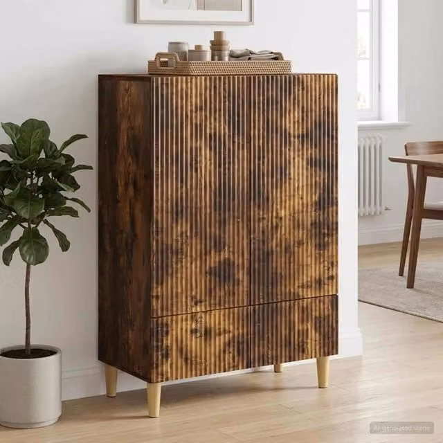 Credenza moderna vidaXL in legno ingegnerizzato color rovere fumo L: 66 cm, P: 34,5 cm, H: 95 cm
