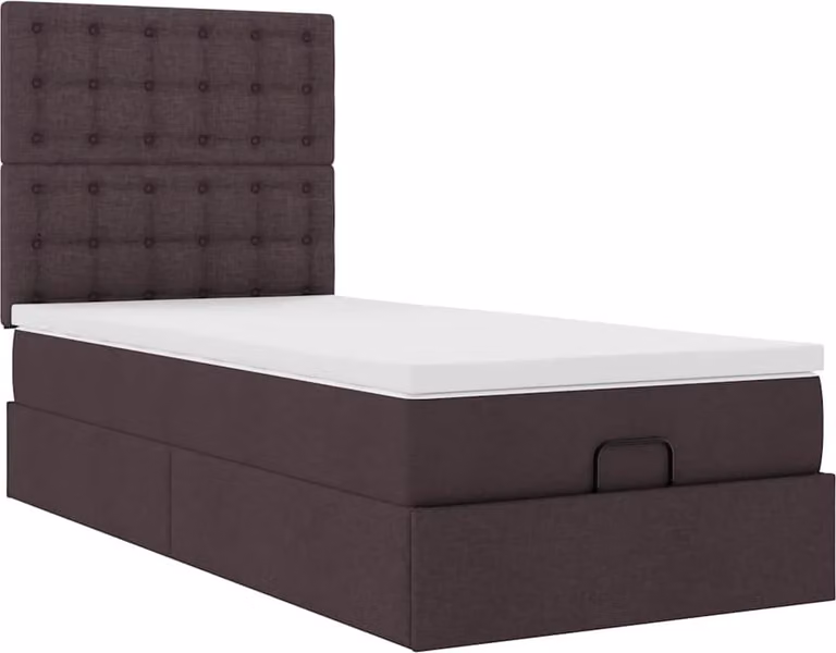 Pouf Letto con Materasso Marrone Scuro 90x200 cm in Tessuto