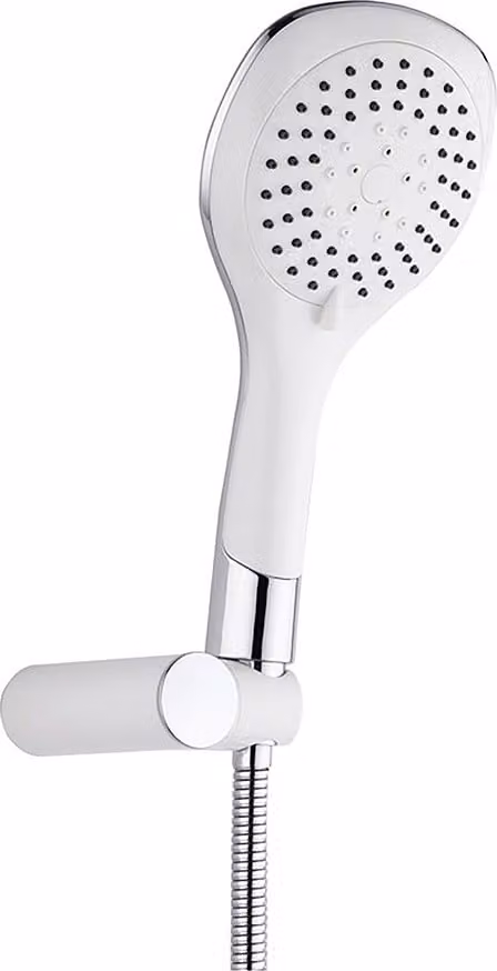 Set di doccetta Aloni Bianco con flessibile e supporto a parete, colore bianco e finitura cromata
