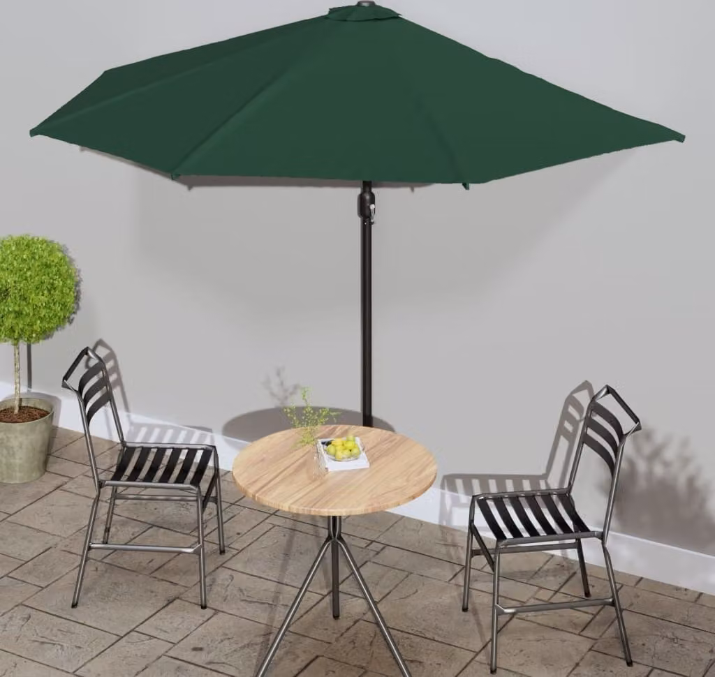 The Living Store Ombrellone da balcone con palo in alluminio Verde 300x155 cm Mezzo tondo