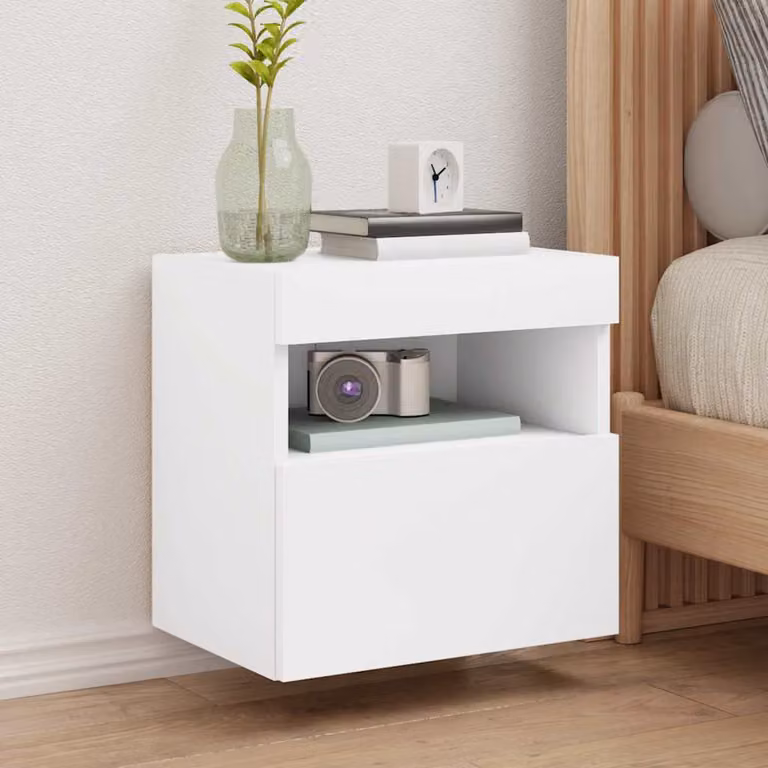 Set di 2 mobili TV da parete vidaXL con luci LED integrate, design moderno, colore bianco, L/P/H: 40 x 30 x 40 cm