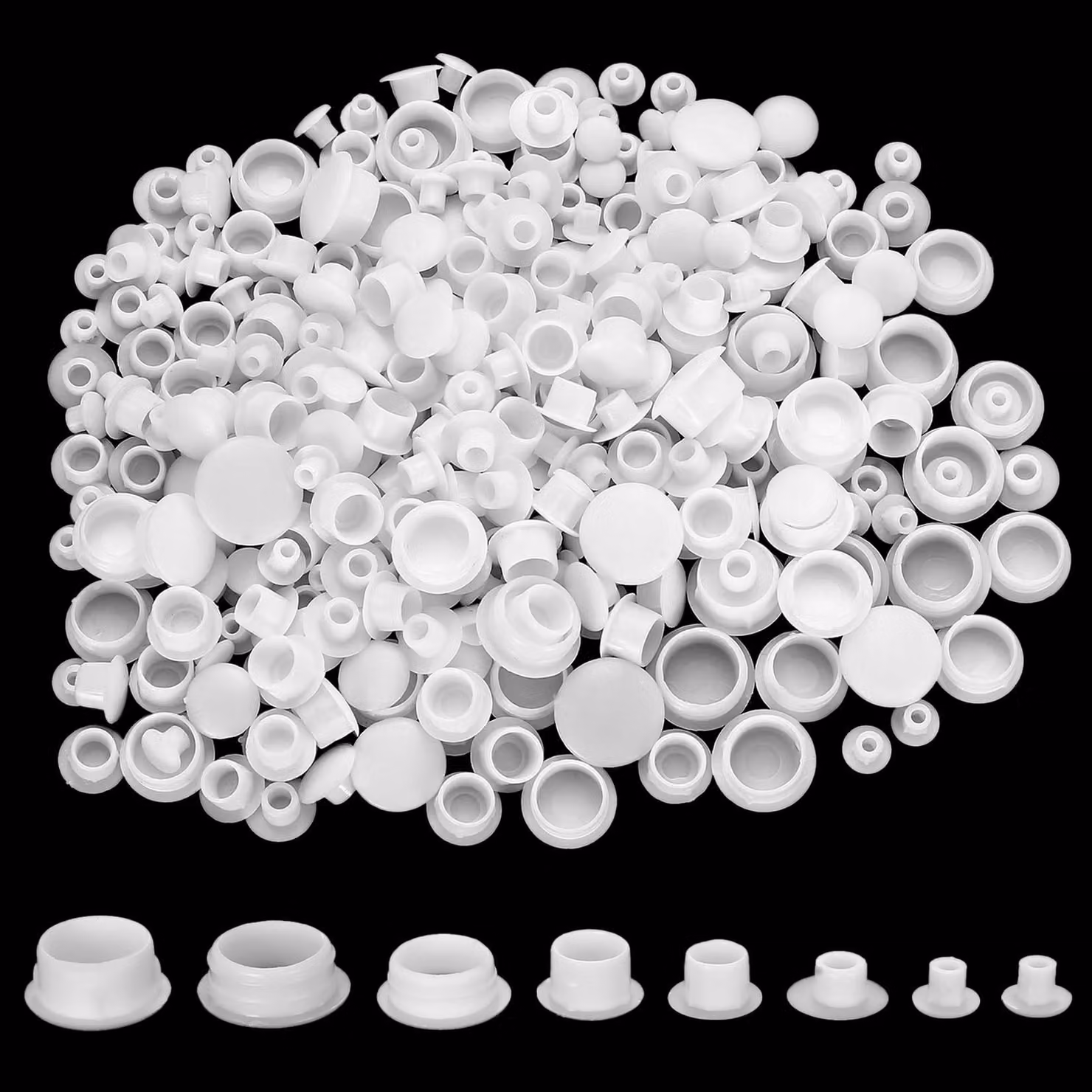 450 tappi di copertura per fori, colore bianco, tappi ciechi, realizzati in plastica, con sistema di fissaggio a vite (disponibili in 8 diverse misure)