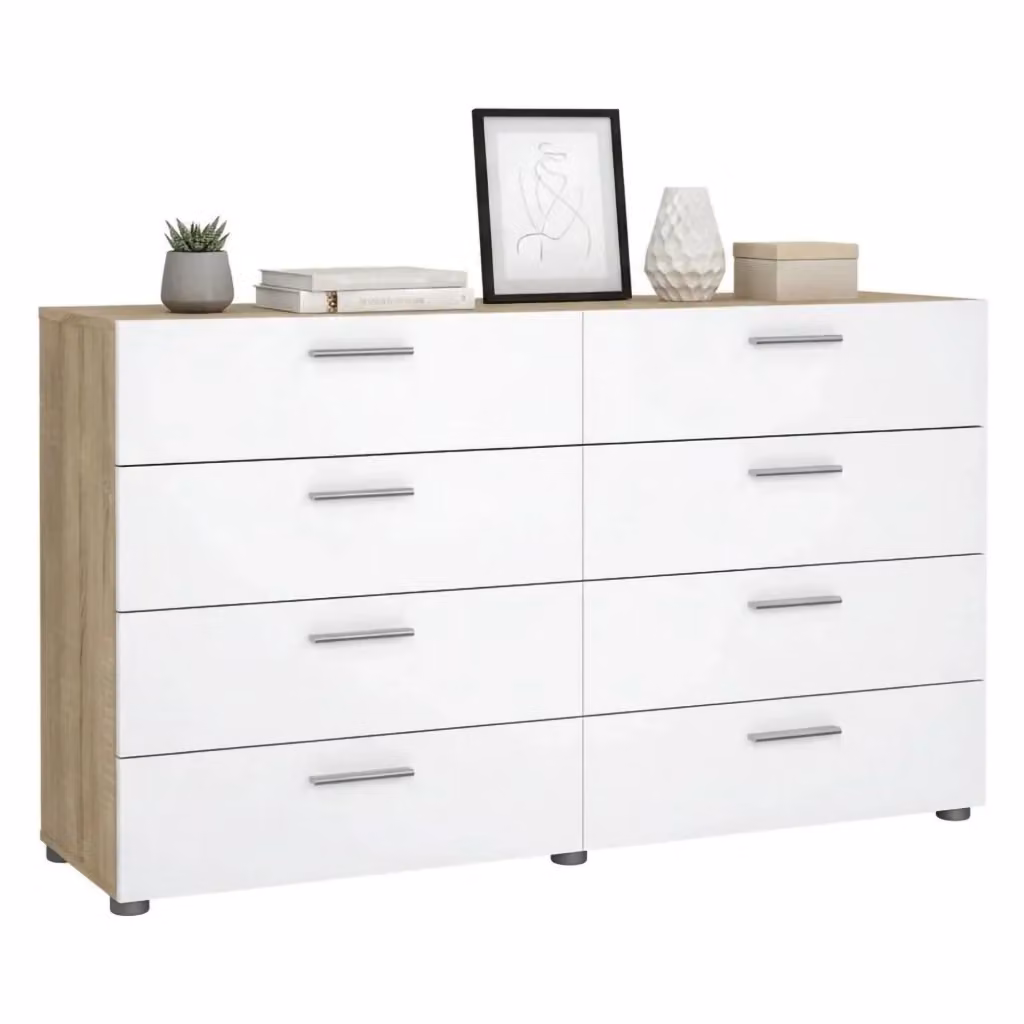 Credenza Aligon DMORA, Buffet e Madia per Soggiorno o Cucina, Quercia e Bianco lucido, L: 140 cm, P: 40 cm, H: 83 cm – 2