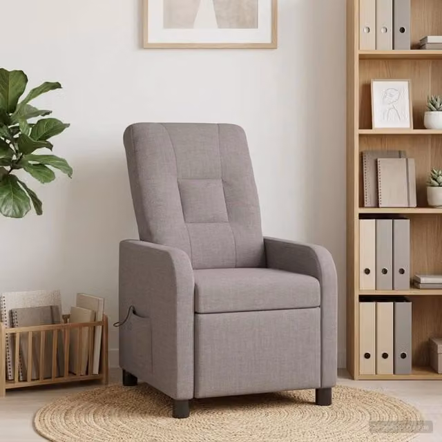 Poltrona Relax Recliner vidaXL in Tessuto Beige e Grigio con Braccioli e Imbottitura Mista – 1