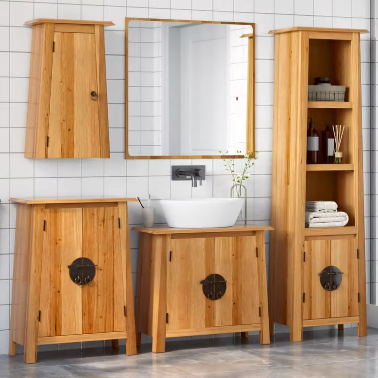 Set di mobili da bagno vidaXL in legno di pino marrone stile rustico composto da 4 pezzi