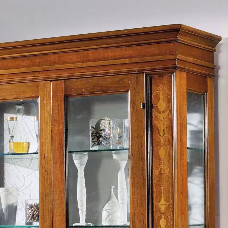 Vetrina classica con 2 ante in vetro e legno intarsiato Mobili 2G L: 158 cm, P: 53 cm, H: 215 cm – 4