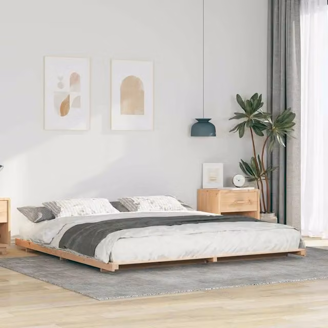 Struttura del letto vidaXL in pino massello e metallo, colore marrone, L 180 x P 200 x H 220 cm