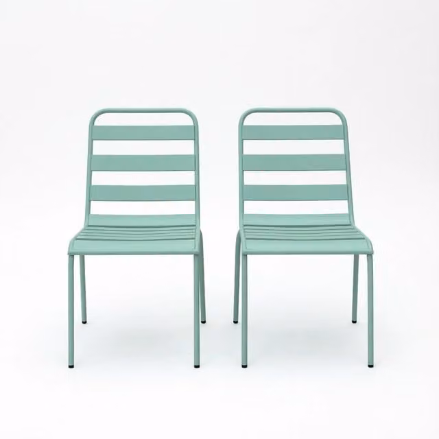 Set da 2 pezzi di sedie da esterno impilabili REDOM in acciaio verniciato a polvere verde opaco L: 46 cm, P: 58 cm, H: 78 cm