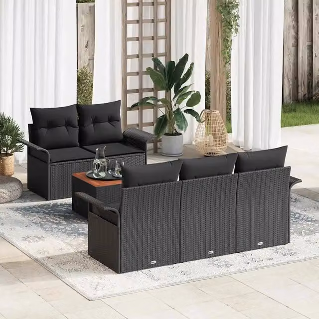 Set Divano da Giardino 6 pz 5-Numero di posti Nero polyrattan 3355937