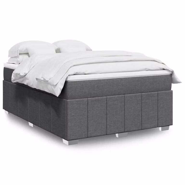 vidaXL Giroletto a Molle con Materasso in Tessuto Grigio e Bianco, L/P/H: 140 x 200 cm