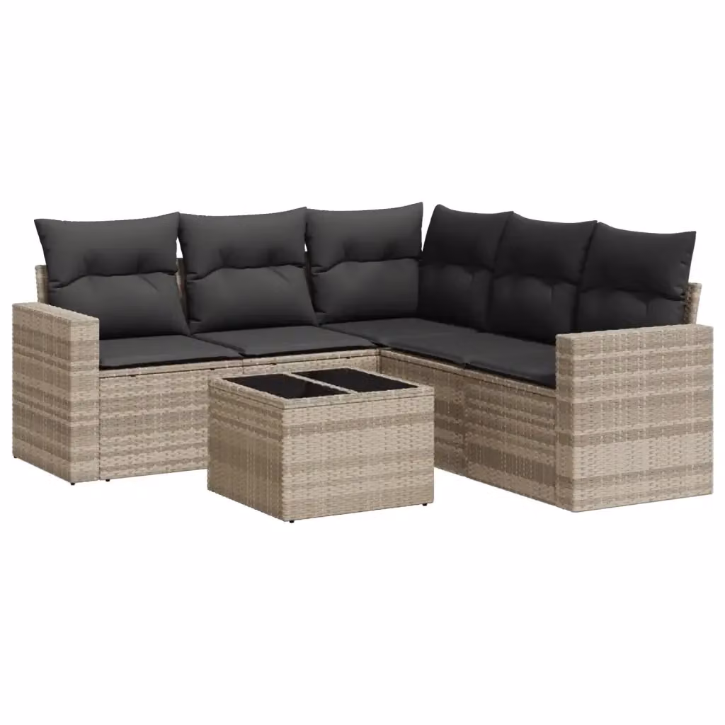 Set Divano da Giardino a L VIDAXL in Polyrattan Grigio Chiaro con 6 Cuscini – 2
