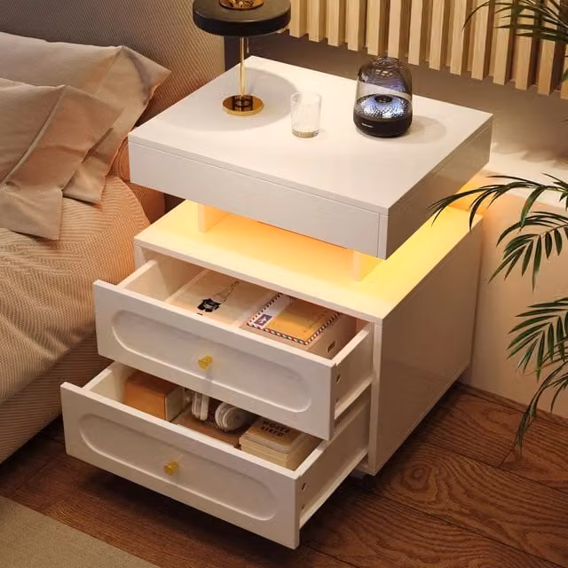 Comodino LED in truciolare 100x40x60 cm; bianco