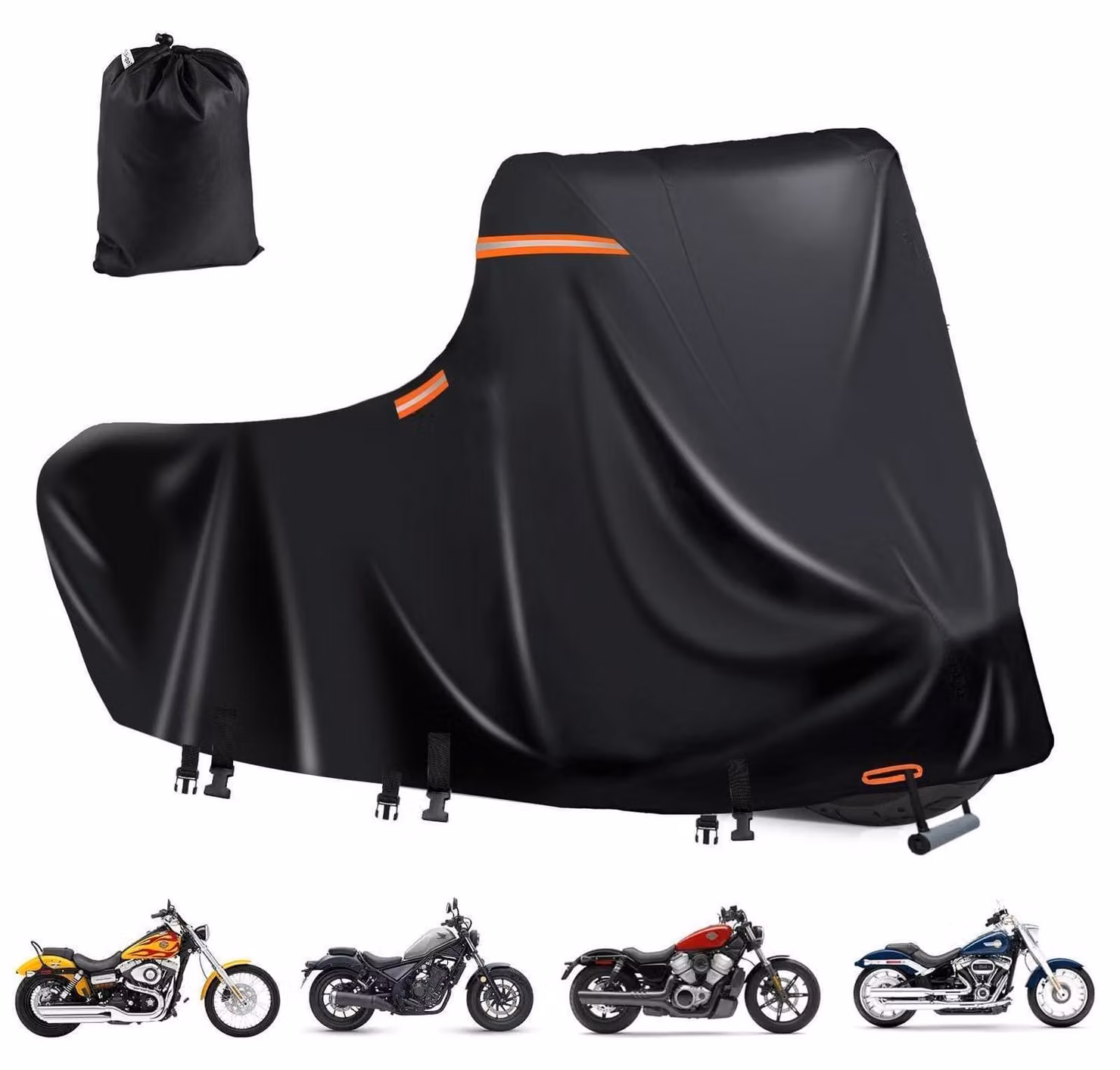 Copertura impermeabile per motocicletta, 600D Oxford, taglia 3XL, 276x111x142 cm, colore nero, con riflettori e sistema di ventilazione