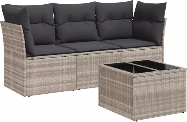 Set Divano da Giardino 4pz | Set Salotto da Giardino con Cuscini Grigio Chiaro Polyrattan
