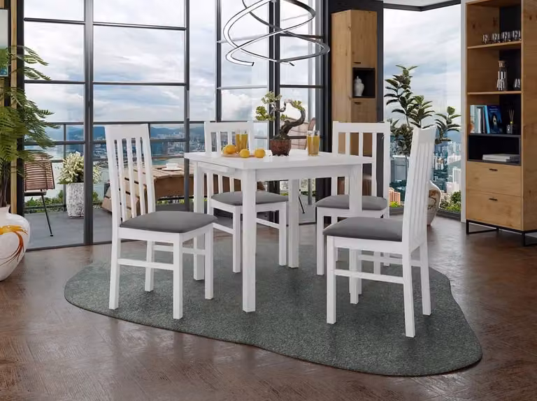 Tavolo da pranzo allungabile 80 cm con 4 sedie ADELBITE 4 - bianco / grigio acciaio