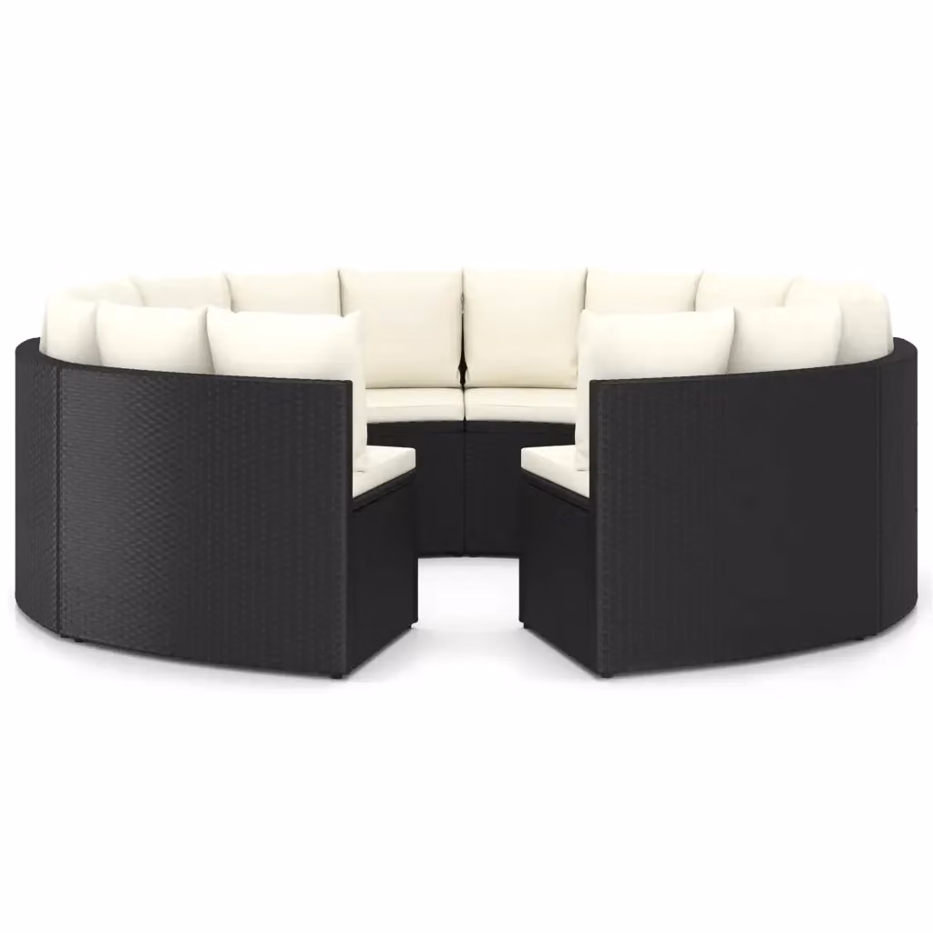Set di Divani da Giardino a Forma di U con Cuscini vidaXL, 8 Pezzi, Colore Nero e Bianco con Struttura in Metallo e Polyrattan – 2