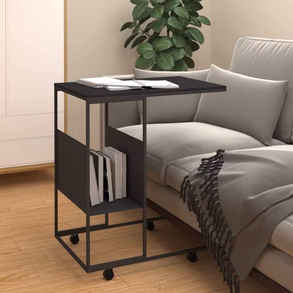 The Living Store Tavolino con rotelle Nero 55x36x63,5 cm Materiale a base di legno