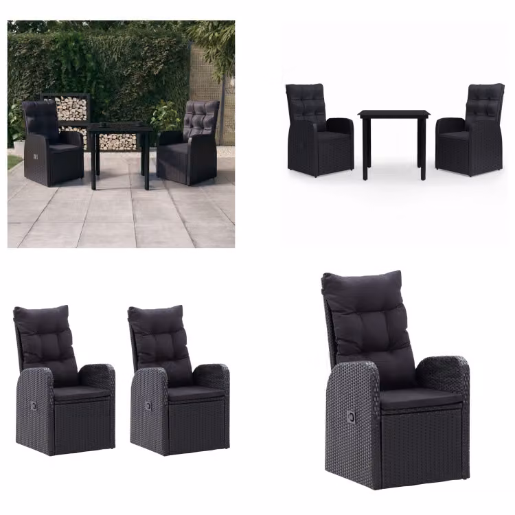 vidaXL Set da pranzo da giardino 3 pezzi con cuscini nero - Set da pranzo da giardino - Set da pranzo da giardino - Set di mobili da giardino - Set di mobili da giardino