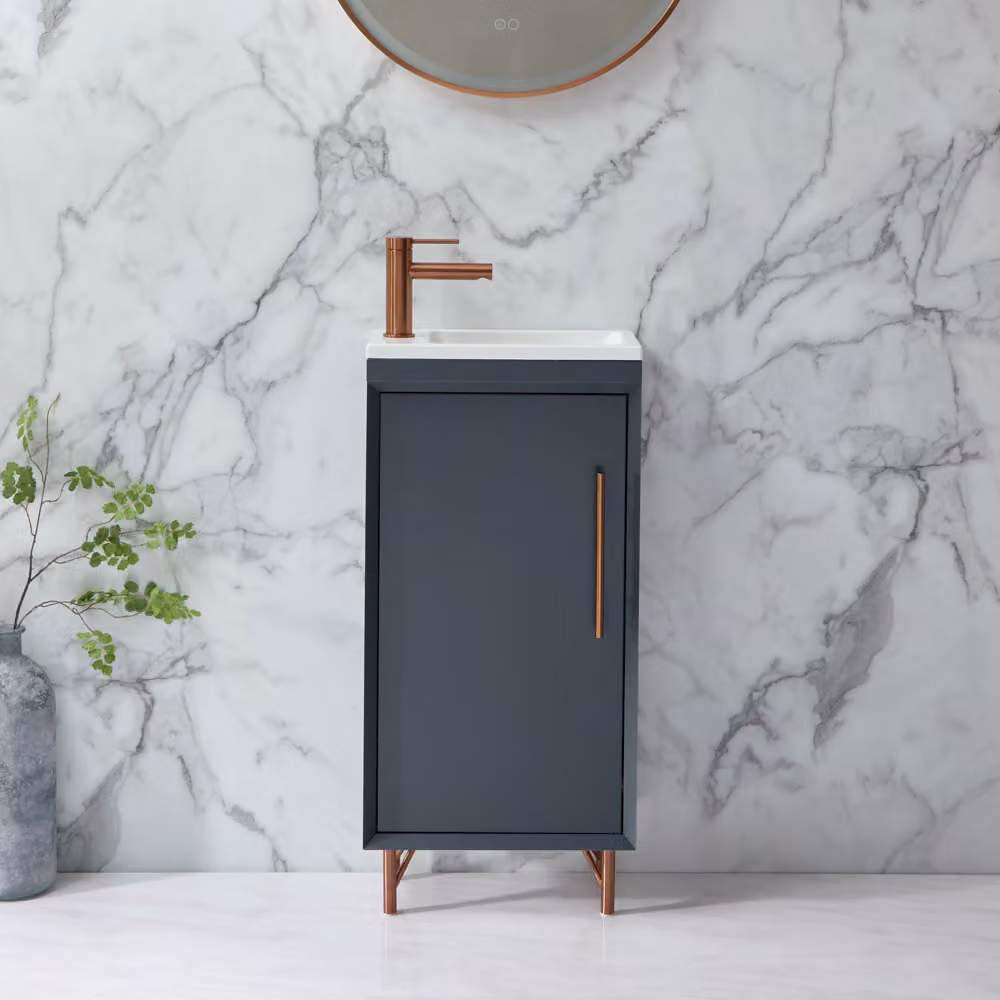 Mobile Bagno Antracite 400mm con Lavabo e Maniglia con Barra a T in Rame Satinato