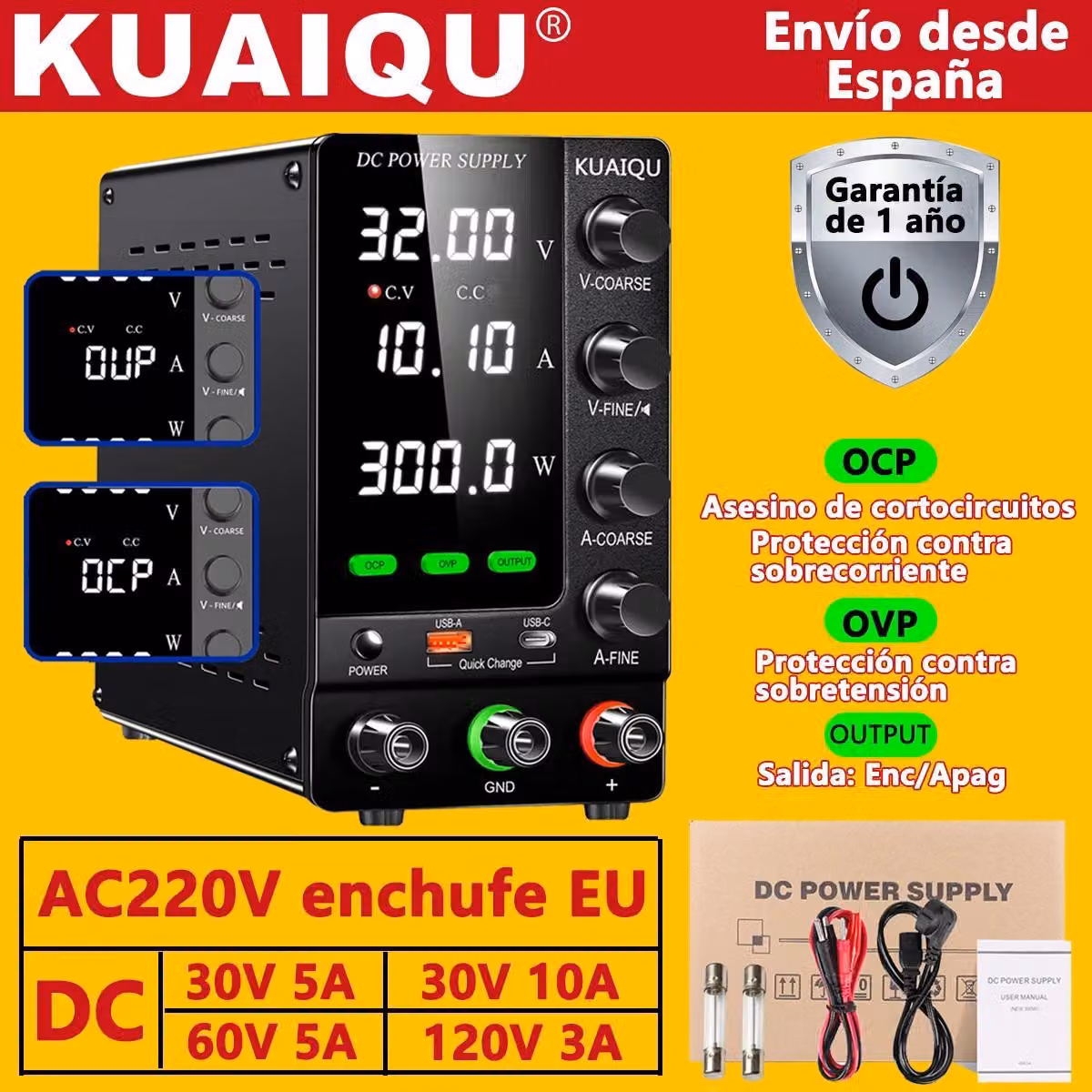 Alimentatore da laboratorio - Alimentatore DC regolabile - Uscita 0–30V 5A - Potenza 150W - Protezione OVP/OCP - Regolazione fine con encoder - Ingresso 220V - 30V 5A 150W