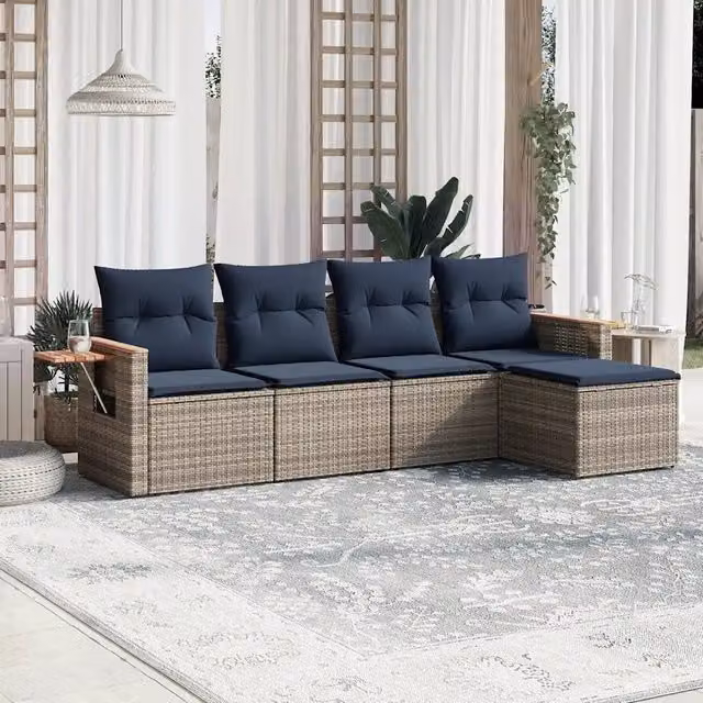 Set Divani da Giardino 5 pz con Cuscini Grigio in Polyrattan 3226761