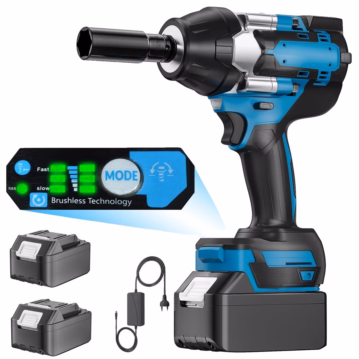 Avvitatore a impulsi, coppia 1800 N·m, selezione a 3 velocità, 2 batterie