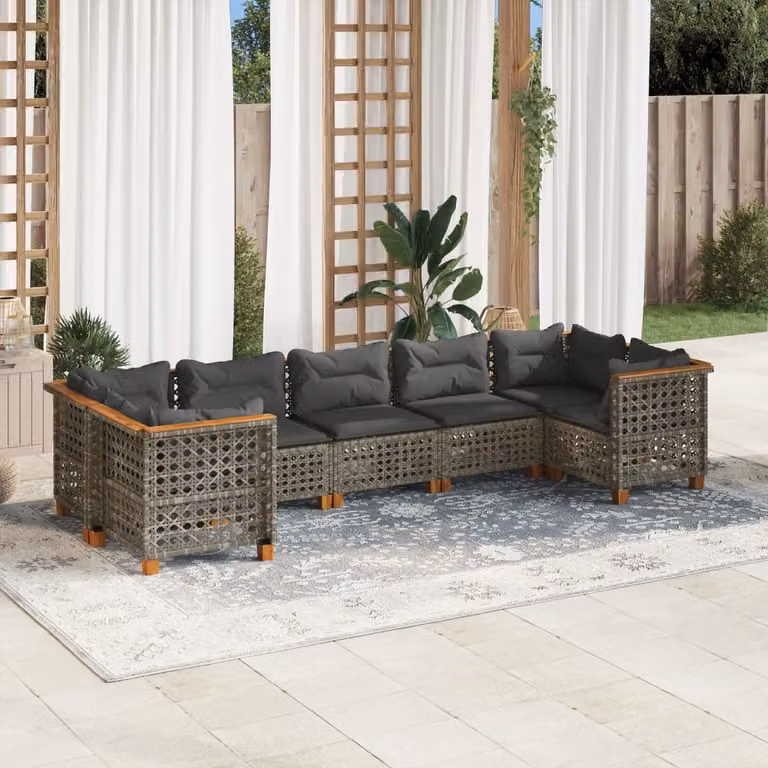 Set di divani da giardino vidaXL in polyrattan grigio con cuscini, componibile a forma di L per esterno