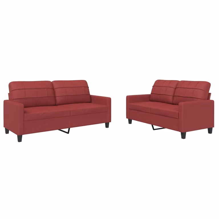 Set di Divani 2 pz con Cuscini Rosso Vino in Pelle finta