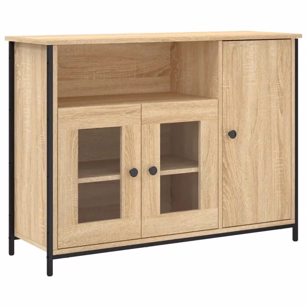 Credenza vidaXL in Rovere con finitura Opaca, Colore Marrone e Beige, L/P/H: 100 x 35 x 75 cm – 2