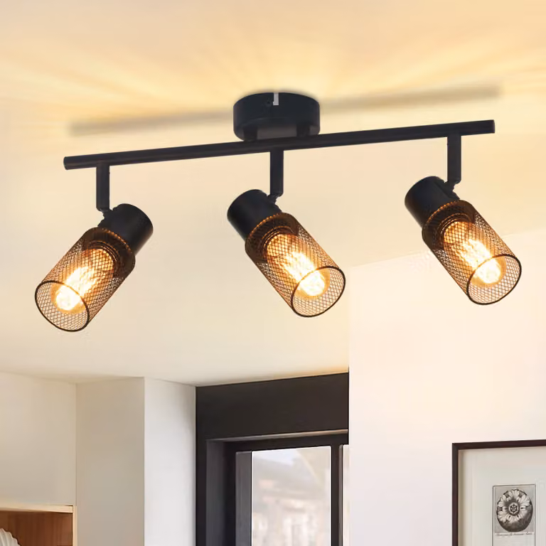 ZMH Plafoniera in metallo nero a 3 fiamme vintage E27 Faretto da soffitto Lampada da soffitto ruotabile a 330° angolare per interni per corridoio Soggiorno Camera da letto Cucina