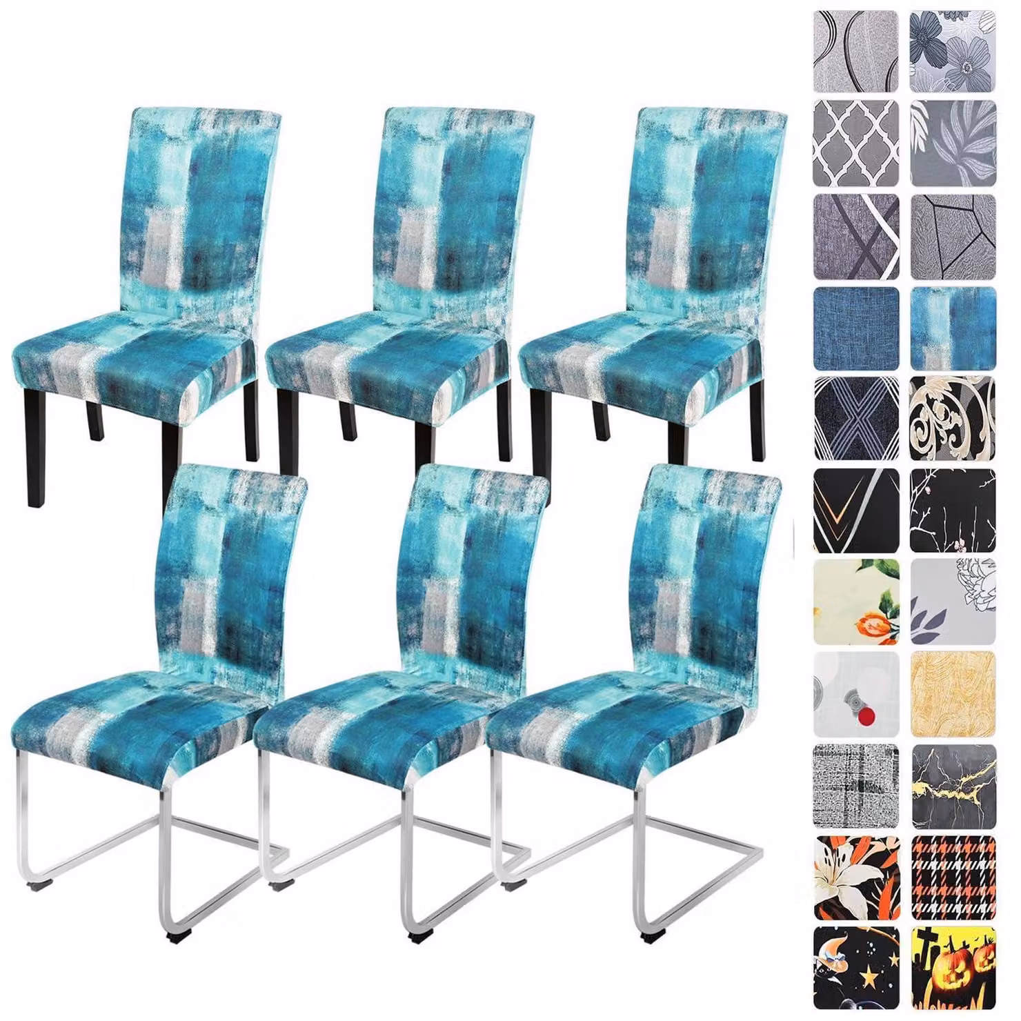Copri sedie, set da 4 o 6 pezzi, colore blu, per sedie a dondolo, elasticizzati, rimovibili e lavabili, ideali per sala da pranzo, ristorante o matrimoni (blu turchese, 6 pezzi)