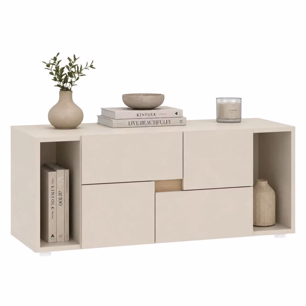 Cassettiera Lamimoli con 2 cassetti in legno color beige cashmere, L 94 cm x P 30 cm x H 40 cm – 2