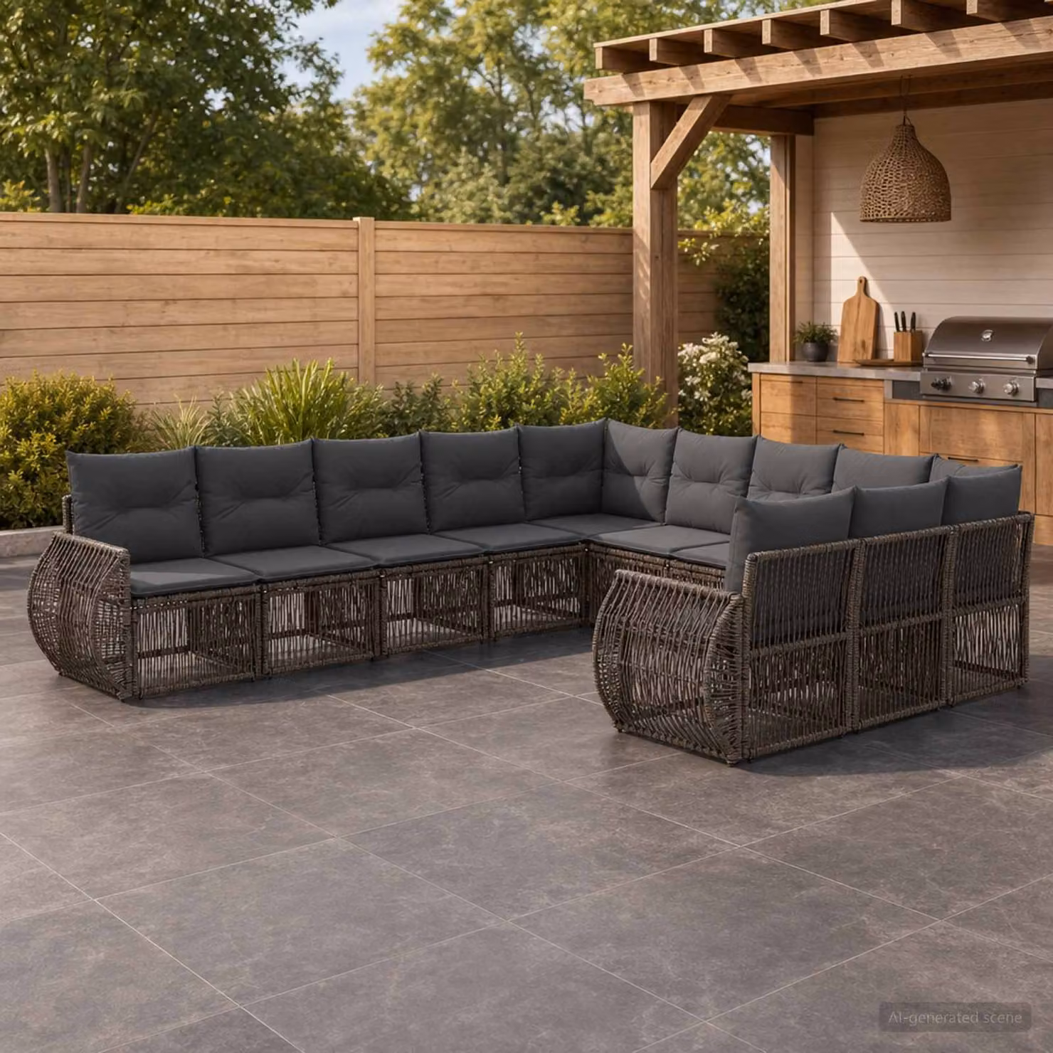 Set Divano da Giardino vidaXL 11 pz a forma a U in Polyrattan Grigio e Antracite con Cuscini Imbottiti e Coperture Rimovibili