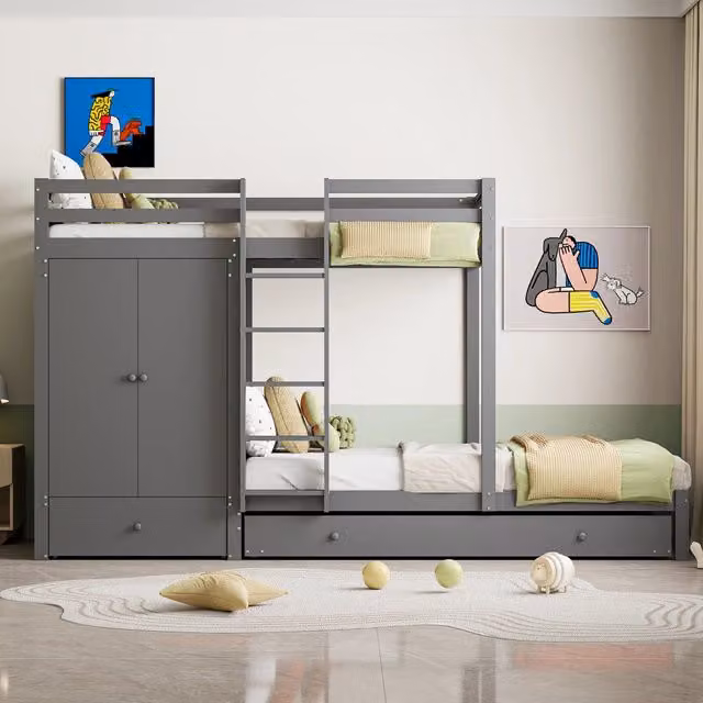 letto a castello in legno grigio 96 x 291 cm