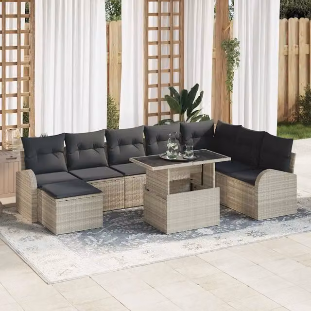 Set Divano da Giardino 9 pz Grigio chiaro polyrattan 3348698