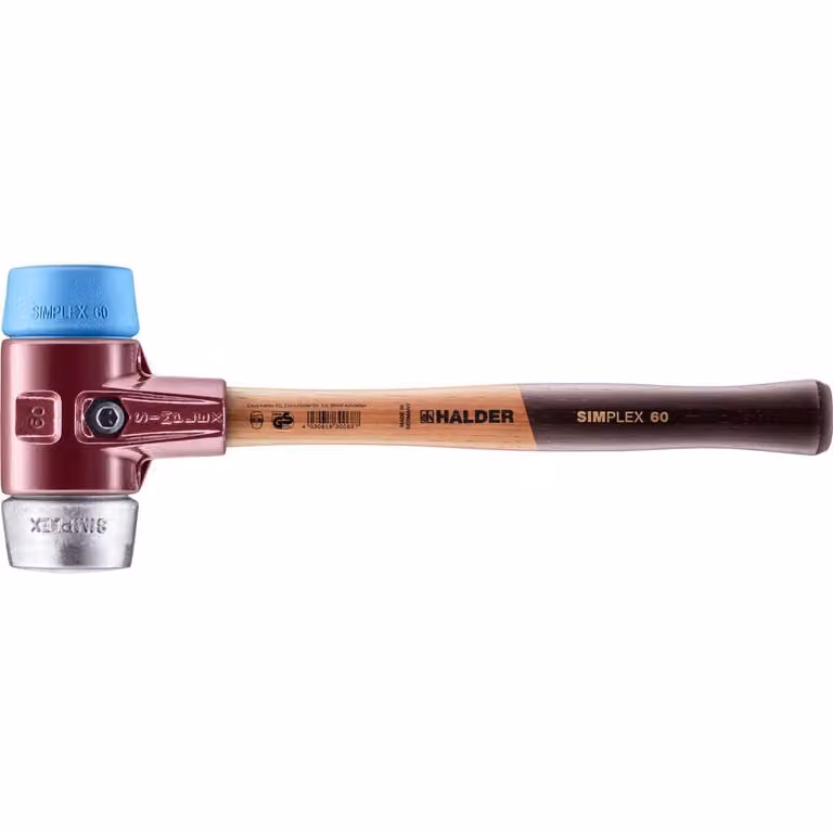 Mazza SIMPLEX soft-face con alloggiamento TE e manico in legno, Ø 60, TPE-soft / metallo morbido