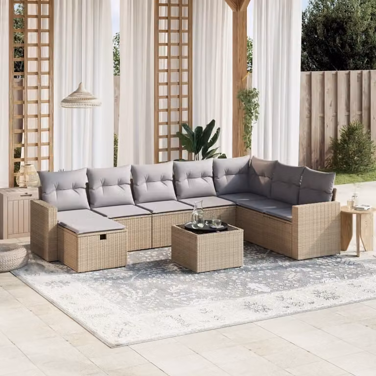 Maison Exclusive - Set Divano da Giardino 9 pz con Cuscini Beige Misto Polyrattan