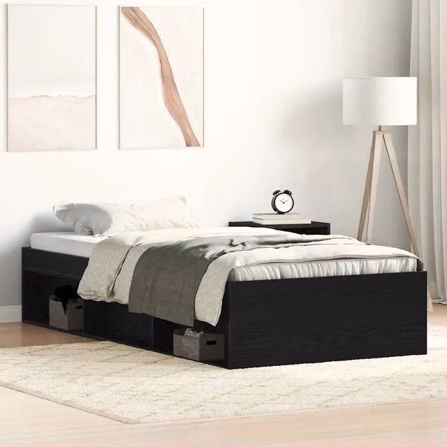 Struttura Letto Design Mania in Rovere Nero e Truciolato con Doghe in Legno L: 100 cm, P: 200 cm, H: 35 cm