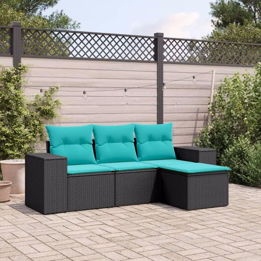 Maison Exclusive - Set divano da giardino a 4 pezzi con cuscini, in polyrattan nero