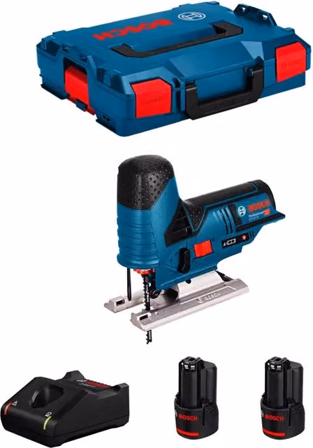 Seghetto Alternativo Bosch GST 12V-70 con 2 batterie da 3,0 Ah, caricabatterie GAL12V-40 e L-Boxx 102, Blu – 1