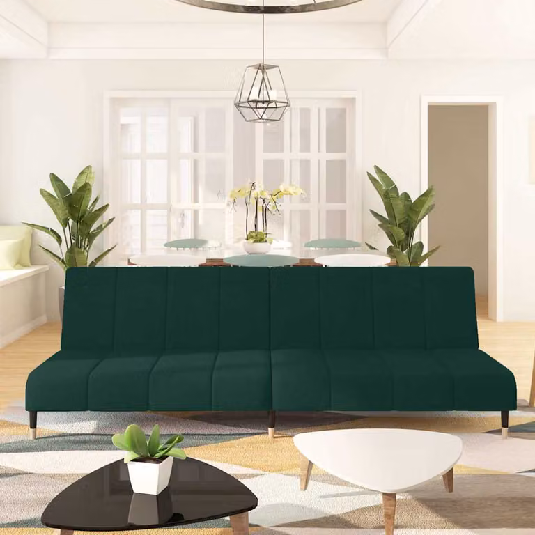 vidaXL Divano Letto Click-Clack in Velluto Verde con Struttura in Legno Solido e Poggiatesta Regolabile, L/P/H: 200 x 90 x 69 cm