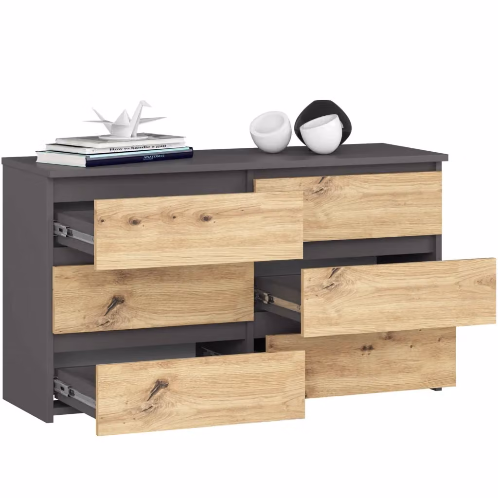 Cassettiera compatta CL100 AKORD Grigia Grafite con inserti in Quercia Artisan, L 100 cm x P 35 cm x H 57 cm – 2